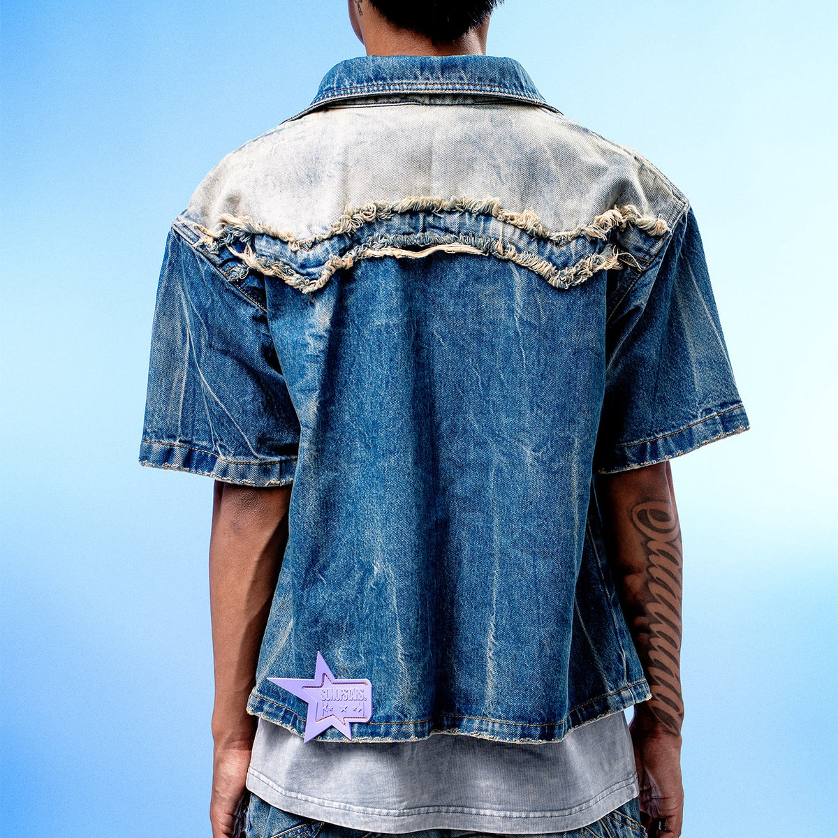 Son of Stars Blue Denim Washed Shirt - foto 3