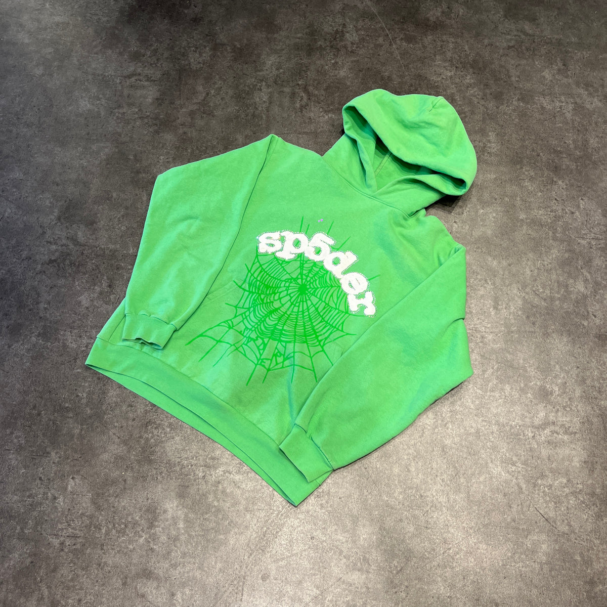 Sp5der Rhinestone Web Hoodie Slime Green Taglia M (Usato)