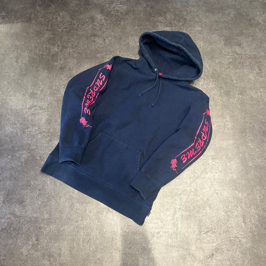 Supreme Rose Hooded Sweatshirt Navy Taglia M (Usato)
